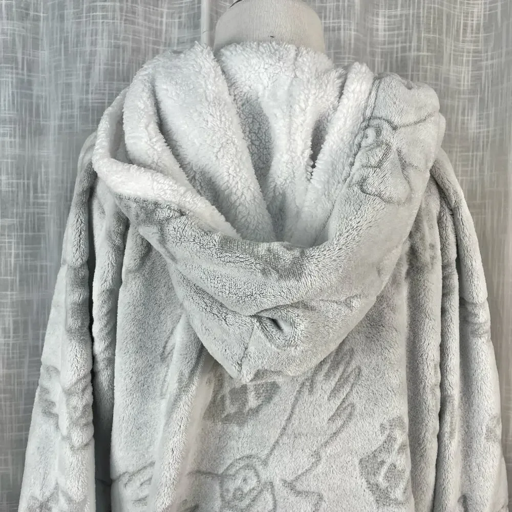 Wizarding World Harry Potter Hedwig Robe L Gray Cozy Lounge Plush Fleece Hooded